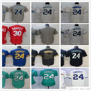 2021 2022 gestikte 24 Ken Griffey Baseball Jerseys White Gray Gray Green Blue Red 30 Geen nummernaam voor man vrouw