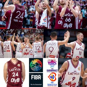 Bedrukt Letland basketbalshirt Nationaal team Kristaps Porzingis ANDREJS GRAZULIS RODIONS KURUCS DAVIS BERTANS ARTURS ZAGARS KRISTERS ZORIKS Wereldbeker SMITS