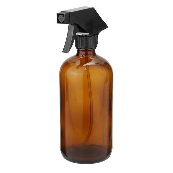 2021 250 / 500ml Bouteilles de pulvérisation en verre ambré Distributeur d'huile essentielle d'aromathérapie Récipient de nettoyage cosmétique avec déclencheur de pulvérisateur noir