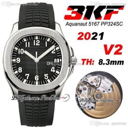 2021 3KF V2 5167A A324SC Automatisch Herenhorloge Stalen Kast D-Grijze Textuur Wijzerplaat Editie Zwarte Rubberen Band Puretime PTPP Swiss M226r