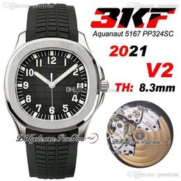 2021 3KF V2 5167A A324SC automatisch herenhorloge stalen kast D-grijze textuur wijzerplaat editie zwarte rubberen band Puretime PTPP Zwitserse M303t