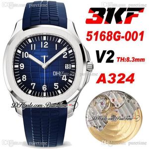 2021 3KF V2 5618G-001 A324SC automatische herenhorloge stalen case blauw textuur wijzerplaat rubber 42mm horloges Super editie Zelfde echte grootte Puretime PTPP V13