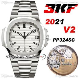 2021 3KF V2 5711 A324 Automatische Herenhorloge Witte Textuur Dial Super Editie RVS Bracele Puretime Swiss Movement Horloges PTPP PP324SC D4