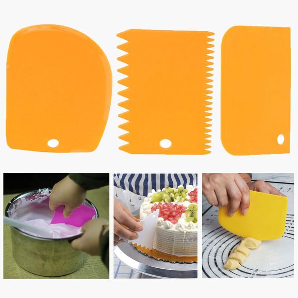 2021 3 unids/set cuchillo de masa de plástico glaseado Fondant raspador borde dentado pastel espátula herramientas de repostería para hornear paleta de pastel liso liso