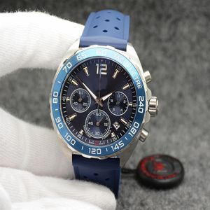 2021 44 mm Quartz Chronograaf Datum Mens Horloges Grijze wijzerplaat roestvrijstalen armband vaste bezel met een bovenring met tachymeter M234S