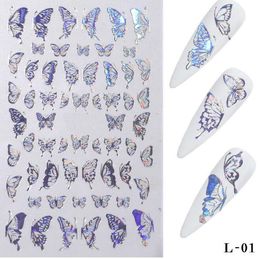 2021 4 styles 2 couleurs qualité 3D Papillon Nail Art Autocollants Adhésifs Curseurs Coloré Décalques De Transfert Feuilles Wraps Décorations Laser