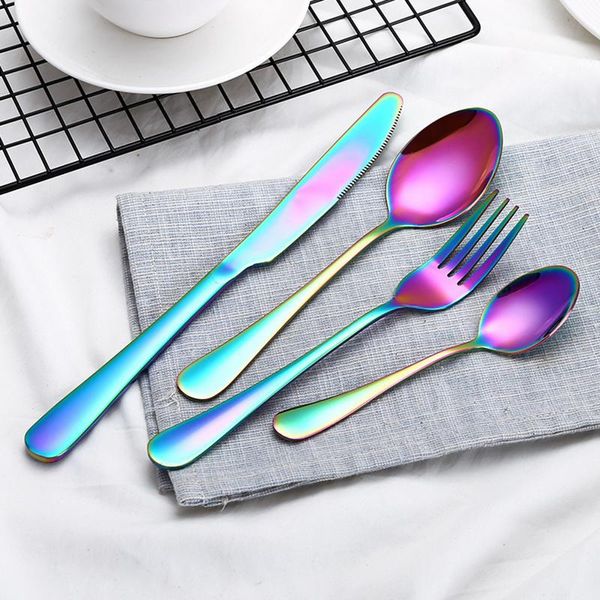2021 5 couleurs de haute qualité or couverts couverts ensemble cuillère fourchette couteau cuillère à café en acier inoxydable vaisselle ensemble couverts vaisselle ensemble 10 choix