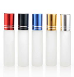 2021 500 stks / partij 10 ml Frosted Glass Roll op Essential Oils Parfum Flessen Roestvrijstalen Roller Bal 1 / 3OZ