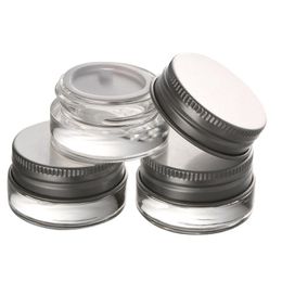 2021 5g pot de maquillage crème en verre transparent/givré de haute qualité avec couvercles en aluminium contenant cosmétique emballage pot en verre