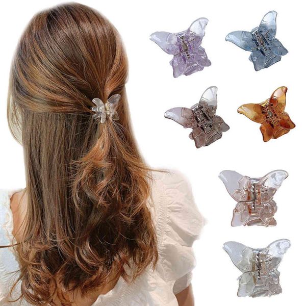 2021 6 couleurs Mini pince à cheveux papillon pinces à crabe couvre-chef, 1 pièce style coréen femmes filles mode griffe de cheveux papillon transparente