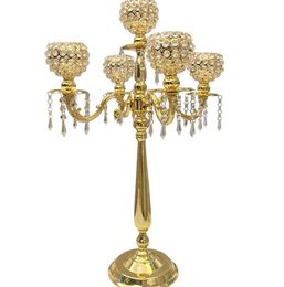 Candélabres en métal chromé/or à 5 bras de 75 cm de hauteur avec pendentifs en cristal, bougeoir de mariage, pièce maîtresse d'événement, 2021