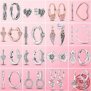 2021 925 Sterling Zilver Daisy Leaf Drop Earrings Heart Hoop Oorbellen Maan Ster Cirkel Oorbellen voor Dames Mode-sieraden Gift