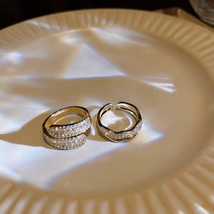 Anillos de apertura de oro con diamantes de imitación ajustables para mujer, joyería de moda coreana, anillo de dedo índice doble Simple, 2021