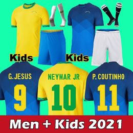 2021 Volwassene+Kinderen Brazi voetbaltrui Neymar Jesus Militao Casemiro Coutinho Camiseta Richarlison de Futbol Kit Marcelo voetbalshirt