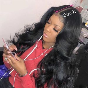 2021 Aircabin Body Wave Lace Frontal Closure Wigs Brésilien Remy Cheveux Humains Sans Colle Partie Profonde 26 pouces Longues Perruques Pour Femmes Noires250c