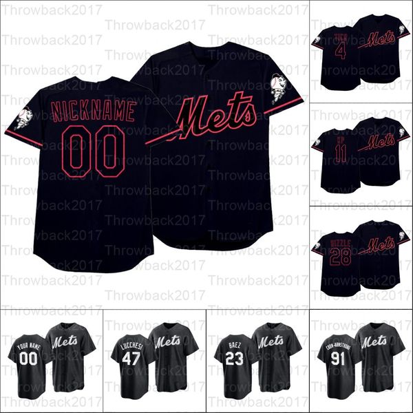 2021 Camiseta de béisbol All Black Fashion and Players' Weekend NewYork 20 Pete Alonso 48 Jacob deGrom 1 Amed Rosario 30 Michael Conforto 33 Matt Harvey 24 Robinson Cano