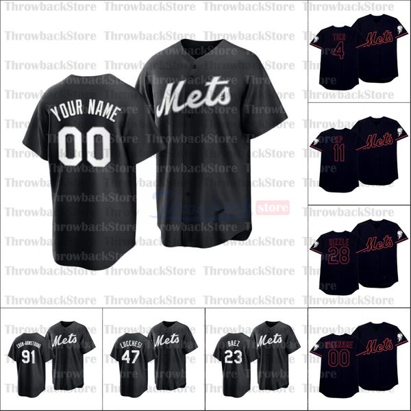 2021 All Black Fashion and Players 'Baseball Baseball Jersey Newyork 20 Pete Alonso 48 Jacob DeGrom 1 Amed Rosario 30 Michael Conforto 33 Matt Harvey 24 Robinson