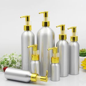 2021 aluminium Lotion pompe bouteille bouchon en or métal étain émulsion conteneur vide cosmétique emballage 30/50/100/120/150/250/500 ml