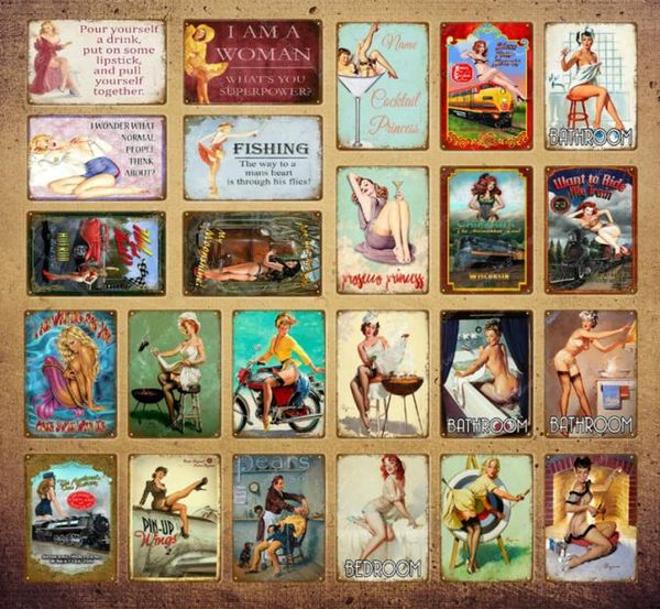 2021 American Pin Up Girl Lady Tin Signe Chambre salle de bain Wapostersll Decoration Pub Cafe Bar Party décor mural Poster Vintage Metal8324238