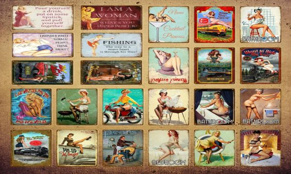 2021 American Pin Up Girl Lady Tin Signe chambre salle de bain Wapostersll Decoration Pub Cafe Bar Party décor mural Poster Vintage Metal7868522