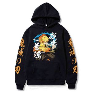 2021 Anime Demon Slayer Hoodie Mannen Vrouwen Agatsuma Zenitsu Sweatshirts Pullovers Tops Fashion Unisex Y1121