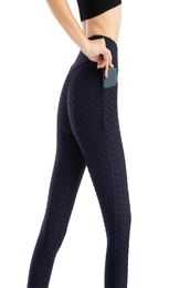 2021 Anti cellulite Rucched Butt Pocket Pocket Yoga Leggings Tenging Levant Elastic Peach Hip Booty Tummy Control Sexy Pantal