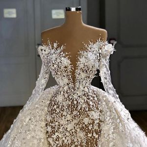 Robe De mariée sirène arabe, avec traîne détachable, manches longues, perles, dentelle appliquée, 2021, 262B