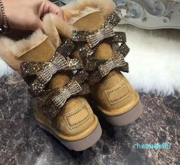 2021 Australia Woman Winter Classic Rhinestone bow Snow Boots Genuine Cow Leather Women's Snow Boots High Quality 122