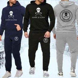 2021 automne et hiver mode hommes survêtement couleur unie pull à capuche + jogging loisirs pantalon MarkLona imprimer vêtements pour hommes G1209