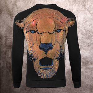 automne et hiver créateur de vêtements pour hommes rock punk allemand forage à chaud grand sweat-shirt à tête de lion coton modal col rond mince chemise pour hommes hip-hop de haute qualité # 0003