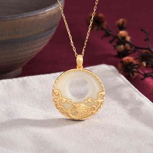 2021 Herfst en winter ketting Guochao messing vergulde, vis hanger elk jaar, natuurlijke hetian jade vrouwen sieraden