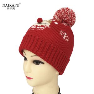 2021 automne et hiver nouveau chapeau tricoté de noël flocon de neige faon rouge bonnets en laine chaud hommes femmes bonnet à capuche