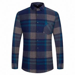 2021 Otoño e invierno Suave Transpirable Slim Cálido Camisa a cuadros para hombres Casual Plus Veet Grueso A prueba de viento Camisa de manga LG para hombres A40P #