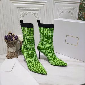 2021 Herfst- en winter Dames Designer Boots Fashion HGH Kwaliteit gebreide binnenleren elastische bootshow Party Heel 9,5 cm luxe verpakking 35-41