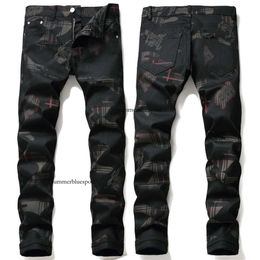 2021 herfstmodeontwerp bedrukte zwarte elastische jeans voor heren high-end merk gepersonaliseerde casual trendy broek