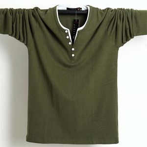 2021 Herfst Mannen T-shirt Button Big All Katoen Lange Mouwen Shirts Size Casual -Shirt Solid 5XL 6XL Fit EE OP MANNELIJKE 220214