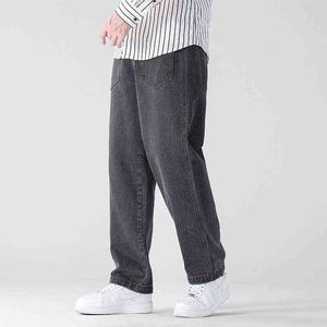 2021 Herfst Nieuwe Heren Multi-Pocket Smoky Gray Straight-Leg Jeans Streetwear Harem Broek Baggy Jeans G0104