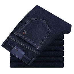 2021 Herfst Nieuwe Heren Normale Fit Stretch Jeans Klassieke Stijl Zakelijke Mode Denim Broek Mannelijke Merk Casual Broek Zwart Blauw G0104