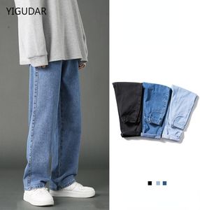 2021 Automne Nouveau streetwear Baggy Jeans Hommes coréens Fashion Fashion lâche pantalon de la jambe masculine Vêtements Black Light Bluet220714442279