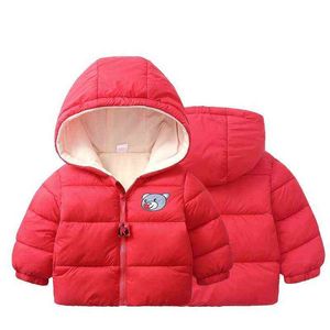 2021 Otoño Invierno con capucha niños abajo chaquetas prendas de vestir exteriores bebés niños niñas traje de nieve sólido más terciopelo cálido niños Top chaquetas ropa J220718