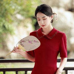 2024 Outumn/Winter Hot Diamond Chaos Wrinkle mejorado Fragancia Fragancia Pequeña Fragancia Qipao Vestido de dama de honor Qipao