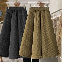 Automne hiver nouveau design femmes taille haute a-ligne coton rembourré doublure chaud épaississement midi longue robe de bal jupe SMLXL