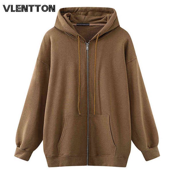 2021 Otoño Invierno Mujeres de gran tamaño Cremallera Sudaderas con capucha gruesas Moda Streetwear Fleece Boyfriend Sudadera con capucha suelta Sudaderas Mujer T220726