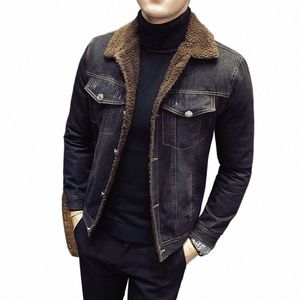 2021 Herfst En Winter Mannen Lam Veet Licht Denim Jas Slanke Jas Denim Jas Veet Jean Jas Heren casual Denim Uitloper 53YJ #