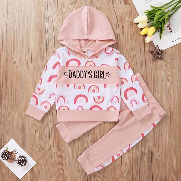 2021 bébé vêtements ensembles printemps automne 2 pièces mode filles tenues rose arc-en-ciel imprimer capuche manches longues moyen costume enfant ensemble enfants vêtements