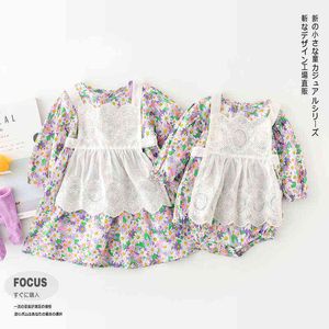 2021 Vêtements de bébé assortis grande soeur petite soeur tenues coton imprimé floral 2pcs ensemble infantile filles barboteuse todder filles robe G220510