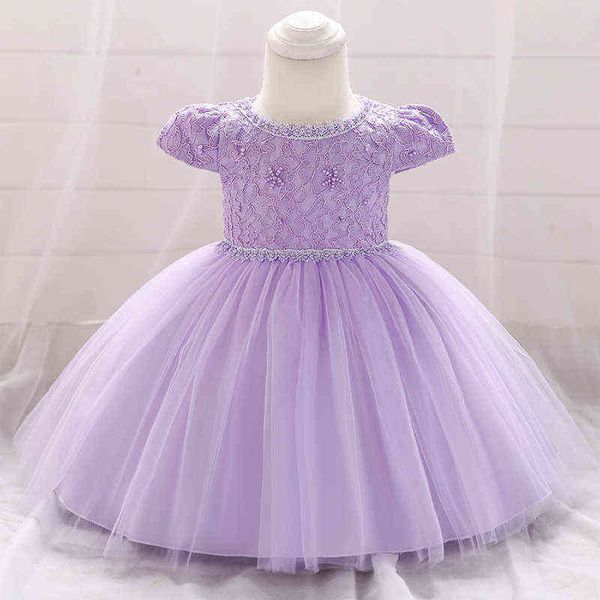 2021 robe de petite fille robe d'anniversaire de 1 an pour fille vêtements enfant chromation princesse tutu robes perles cérémonie G1129