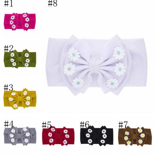 2021 Baby Girl Diadema Big Bow Daisy Flower Diadema Elástica Recién Nacido Turbante Sólido Ancho Head Wrap Infant Headwear Accesorios para el cabello 12 colores