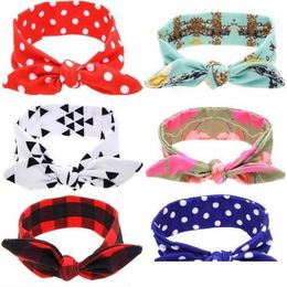 2021 Baby Hoofdbanden Floral Katoen Hoofddeksels Meisjes Kinderen Turban Twist Knot Bunny Ear Print Dot Grid Bands Kinderen Haaraccessoires 34 Kleur