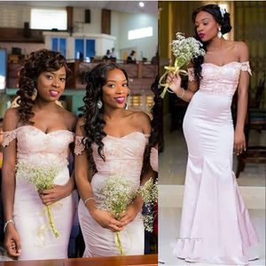 2021 baby roze bruidsmeisje jurken bruiloft gasten jurk zeemeermin off schouder kant applicaties kralen Afrikaanse tuin plus size meid van eer toga